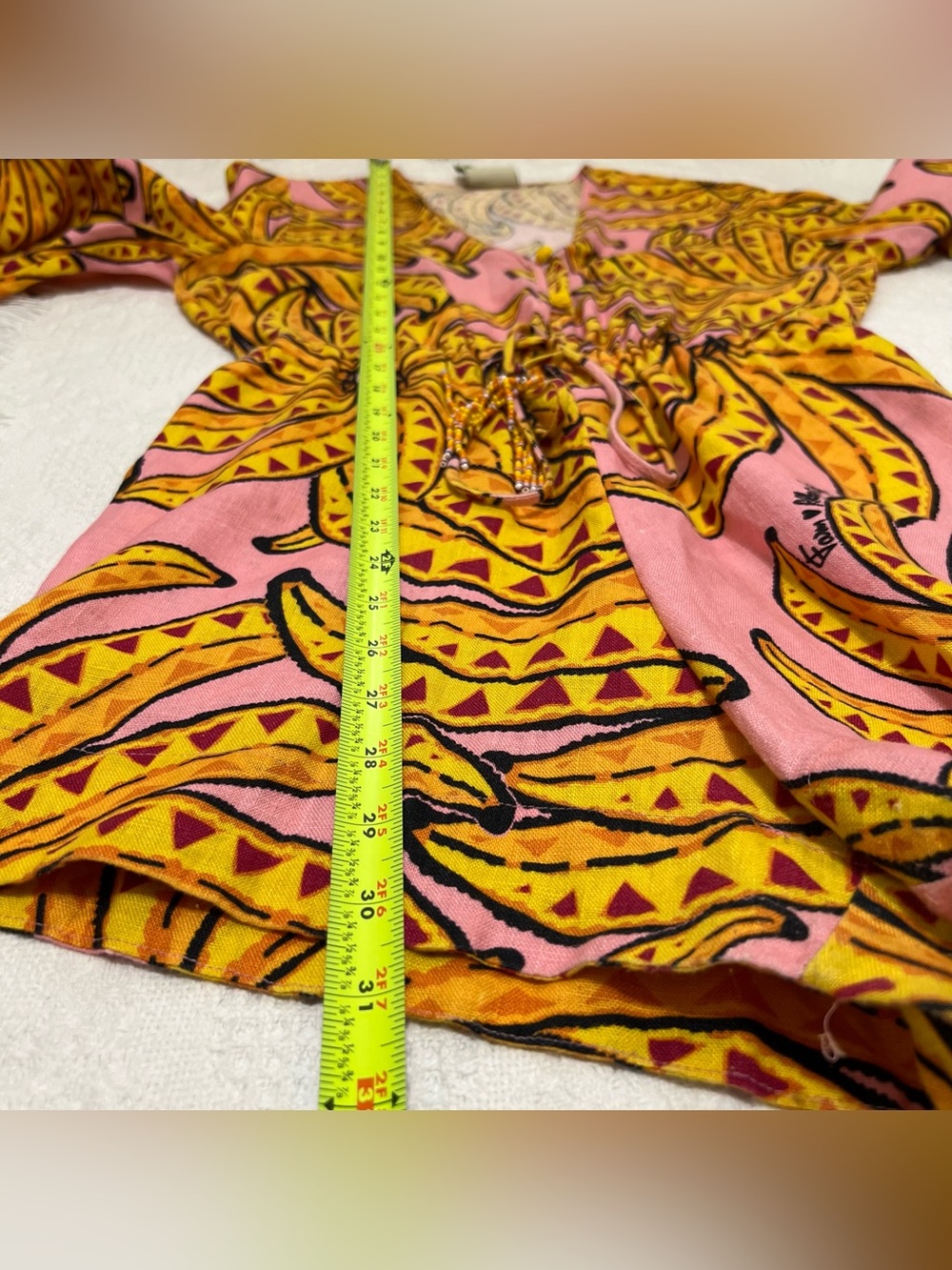 Farm Rio Banana Floral Linen Drawstring Romper Small - Picture 15 of 16